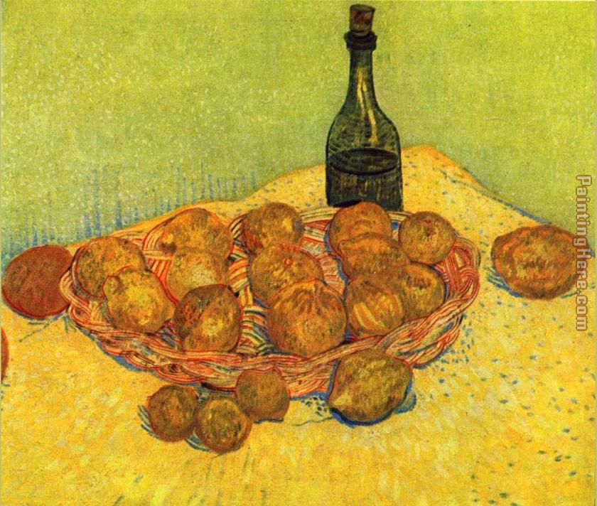 Still life with a bottle of lemons and oranges painting - Vincent van Gogh Still life with a bottle of lemons and oranges art painting